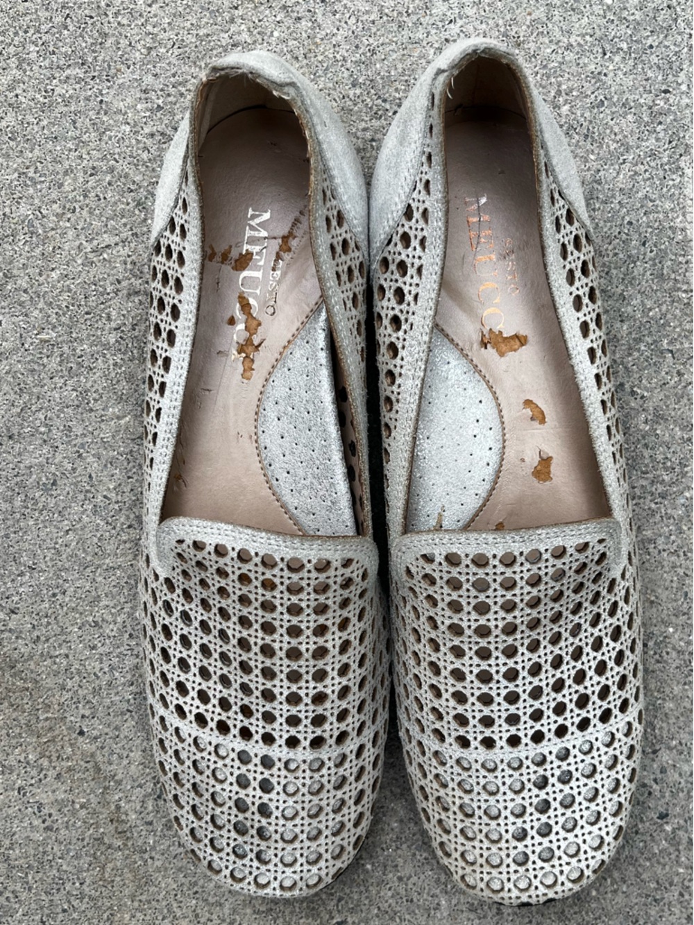 Sesto Meucci Women's Silver Woven Mesh Flats Round Toe Casual US 7.5 Narrow